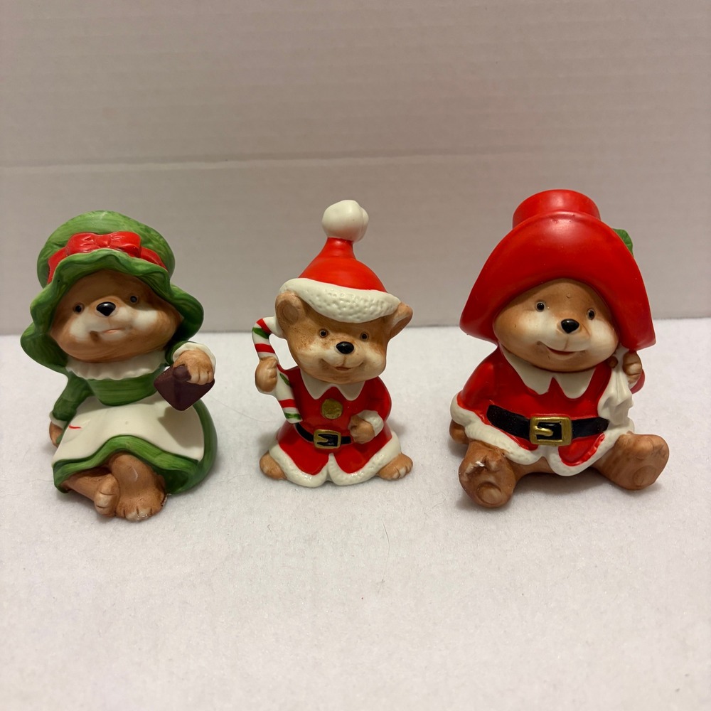 Vintage Homco Christmas Bear Figurines Set of 3 Ceramic Holiday Decor 5600